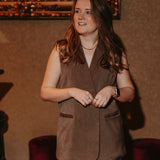 TWINKLE TOAST BROWN SLEEVELESS BLAZER