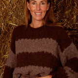 SERENNA TAUPE/BROWN STRIPED KNIT SWEATER