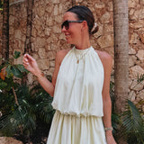 RAFAELA MINT GREEN HALTER DRESS