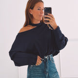 SAAR DARK BLUE CUT-OUT SWEATER