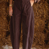 BROWN BALLOON VELOUR WIDE LEG PANTS