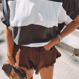 ROWENA KHAKI STRIPED T-SHIRT