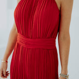 KISS ME RED PLISSE HALTER JUMPSUIT