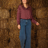 NATASHA BURGUNDY POLKADOTS BLOUSE