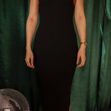 PARTY STAR BLACK RIBBED OFF SHOULDER DRESS