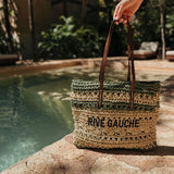 RIVE GAUCHE MINT GREEN/BEIGE STRIPED RAFFIA BAG