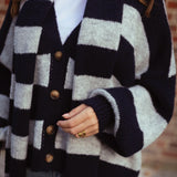 LOST IN THE CITY DARK BLUE/GREY CARDIGAN WITH SCARF