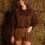 PRUDENCE BROWN BUTTON BLOUSE
