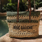RIVE GAUCHE MINT GREEN/BEIGE STRIPED RAFFIA BAG