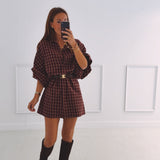 ISABELLE BURGUNDY CHECKERED DRESS