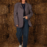 BARENYS DARK BLUE PRINT OVERSIZED BLAZER