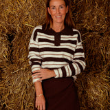 TALULA BROWN STRIPED POLO KNIT SWEATER