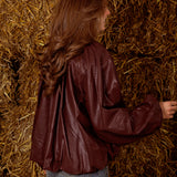 FAYLENE BURGUNDY LEATHER ZIP JACKET