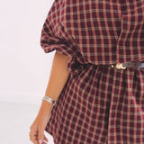 ISABELLE BURGUNDY CHECKERED DRESS