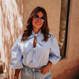 FADWA LIGHT BLUE STRIPED BOW BLOUSE