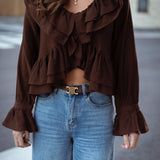 AVALON BROWN RUFFLE BLOUSE