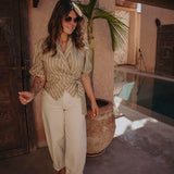 KHAYAL KHAKI STRIPED BLOUSE