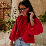 PARADISE RED OPEN BACK BLOUSE
