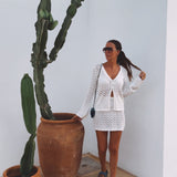 SOLENNE WHITE CROCHET TWO-PIECE SET