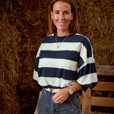 PRE-ORDER MARABETH DARK BLUE STRIPED SWEATER
