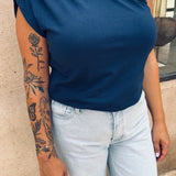DUNES & DATES DARK BLUE ONE SHOULDER TOP