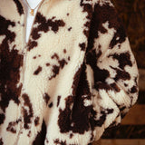 ODETTA BROWN/ECRU COW PRINT TEDDY JACKET