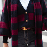 LOST IN THE CITY DARK BLUE/BORDEAUX CARDIGAN WITH SCARF