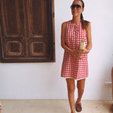 SOLANA RED/WHITE CHECKERED DRESS