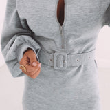 MIRIAM GREY BELT DRESS