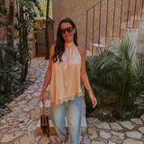 DESEO PEACH SATIN HALTER TOP