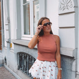TATIANA TERRACOTTA RIBBED LACE TOP