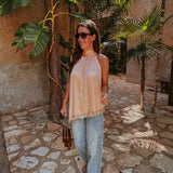 DESEO PEACH SATIN HALTER TOP