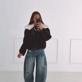 LILIANA CHOCO BROWN FAUX FUR COLLAR JACKET