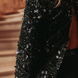 DANCING QUEEN BLACK SEQUIN OPEN BACK BLOUSE