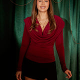 MERRY X-MAS BORDEAUX DRAPED BLOUSE