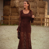 BRYNLEE BROWN MAXI LACE DRESS