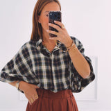 NORAH DARK BLUE CHECKERED BLOUSE