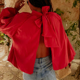 PARADISE RED OPEN BACK BLOUSE