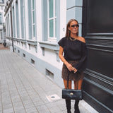 BRIGITTE ASYMMETRIC BLACK T-SHIRT