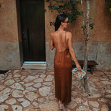 MELOSA TERRACOTTA SATIN PEARL DRESS PRE-ORDER