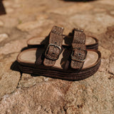 RIMAL BROWN RAFFIA SLIPPERS