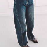 DARK BLUE BARREL JEANS 686-PF
