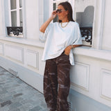 BROWN MARBLE EFFECT BALLOON PANTS
