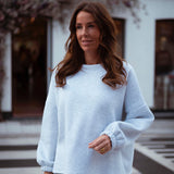 PURE SENSE GREY SWEATER - DARK BLUE LETTERS