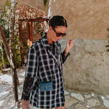 MAYARO DARK BLUE SHORTSLEEVE CHECKERED BLAZER