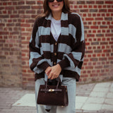 LOST IN THE CITY BROWN/LIGHT BLUE CARDIGAN WITH SCARF