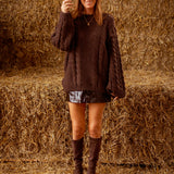 LUCILLE BROWN CABLE KNIT SWEATER