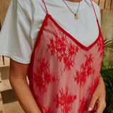 SELVA WHITE DRESS WITH RED LACE