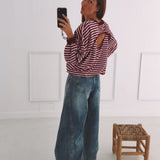 SEVERINE BORDEAUX/PINK STRIPED SWEATER
