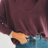 ESTER BURGUNDY CUT-OUT PULLOVER